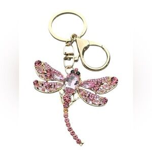 3/$25 Sparkle.Rhinestone Jeweled Pink & Gold Dragonfly Keychain Bag Charm